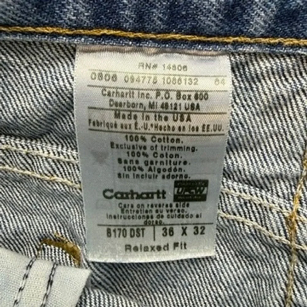 Carhartt Denim Jeans B170 DST Mens 36x32 (FIT 34x32) Blue Workwear Made in USA
